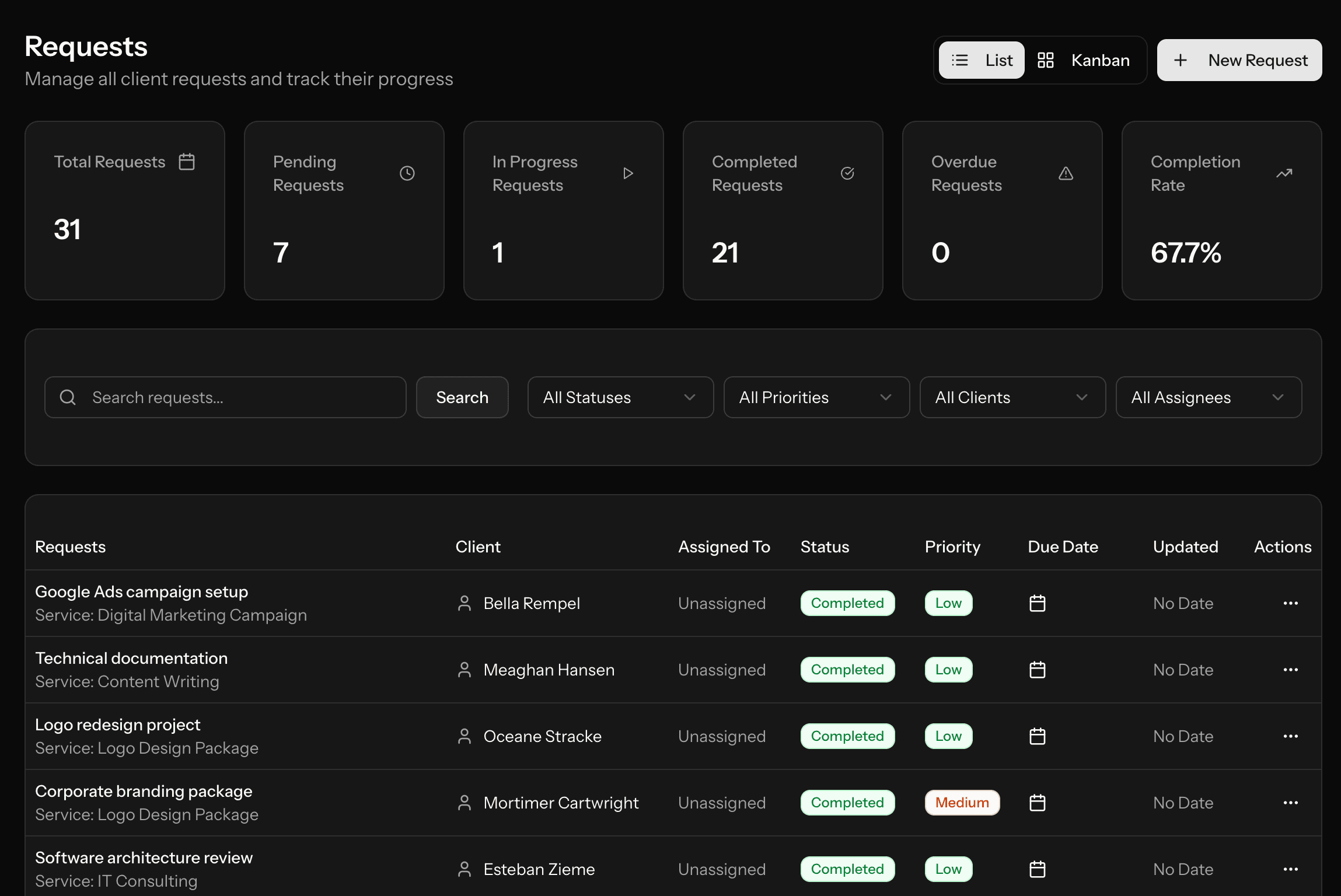 Task management interface dark
