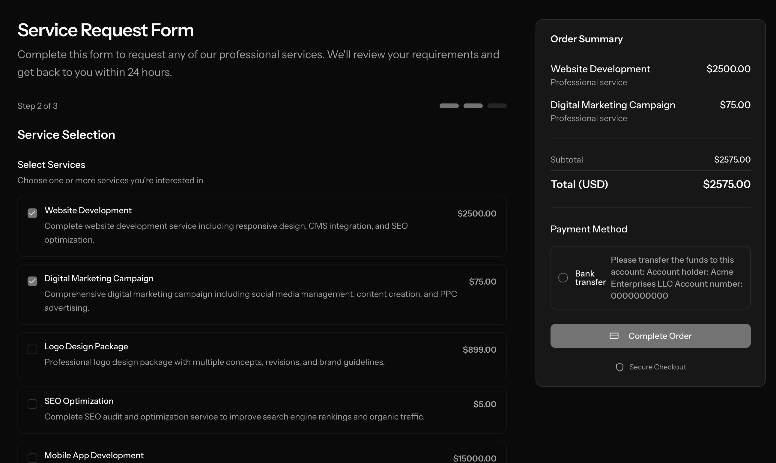 Checkout forms