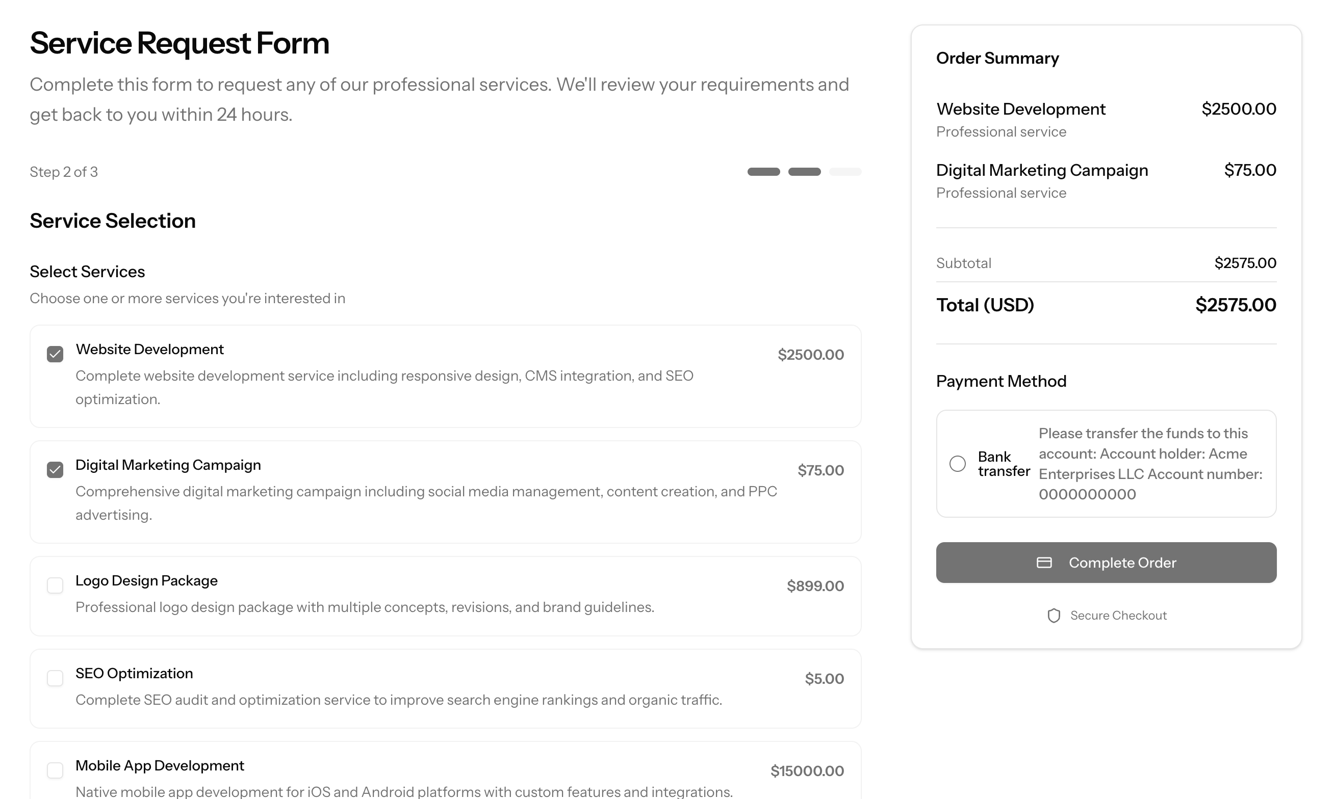 Checkout forms